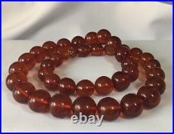 140 grams Vintage Natural Baltic Amber Necklace Honey Cognac Huge Round Beads