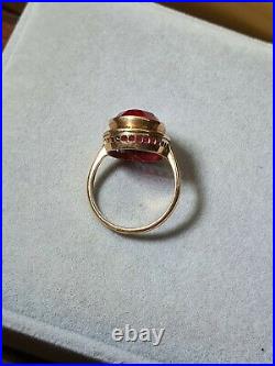 14k Soviet union Made Hallmarked Ring With Red Gem Stone Size M1/2