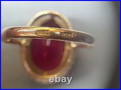 14k Soviet union Made Hallmarked Ring With Red Gem Stone Size M1/2