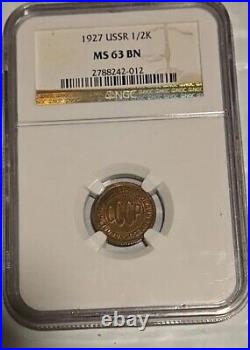 1927 Russian USSR Soviet Union 1/2 Kopek NGC MS 63 Very Rare Coin