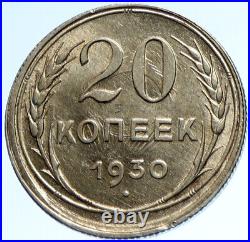 1930 RUSSIA Soviet Union USSR VINTAGE Hammer Sickle 20 Kopek Silver Coin i103602