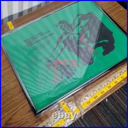 1960s Soviet Union USSR PROPAGANDA CLOTH FLAG GREEN SIGN vintage picture FRAMED