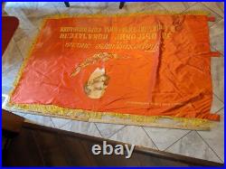 1970s RUSSIA USSR SOVIET UNION 2-SIDED SILK PROPAGANDA BANNER 68x41 LENIN BRIGHT