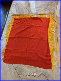 1970s RUSSIA USSR SOVIET UNION SILK PROPAGANDA BANNER 36x38 LENIN, BRIGHT RED