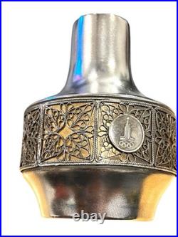 1980 Moscow Olympics USSR Souvenir Vase Silverplate Filigree Olympic Rings