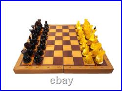 1980s Ambroid Plastic Chess Set Soviet Union USSR Faux Amber Marble WithBoard Case