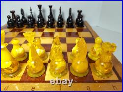 1980s Ambroid Plastic Chess Set Soviet Union USSR Faux Amber Marble WithBoard Case