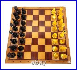 1980s Ambroid Plastic Chess Set Soviet Union USSR Faux Amber Marble WithBoard Case