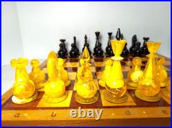 1980s Ambroid Plastic Chess Set Soviet Union USSR Faux Amber Marble WithBoard Case