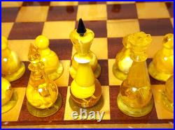 1980s Ambroid Plastic Chess Set Soviet Union USSR Faux Amber Marble WithBoard Case
