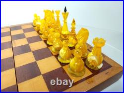 1980s Ambroid Plastic Chess Set Soviet Union USSR Faux Amber Marble WithBoard Case