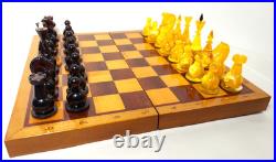 1980s Ambroid Plastic Chess Set Soviet Union USSR Faux Amber Marble WithBoard Case