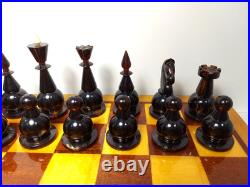 1980s Ambroid Plastic Chess Set Soviet Union USSR Faux Amber Marble WithBoard Case