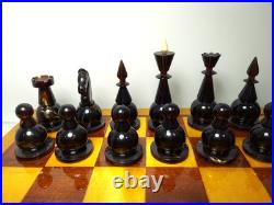 1980s Ambroid Plastic Chess Set Soviet Union USSR Faux Amber Marble WithBoard Case