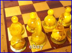 1980s Ambroid Plastic Chess Set Soviet Union USSR Faux Amber Marble WithBoard Case