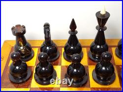 1980s Ambroid Plastic Chess Set Soviet Union USSR Faux Amber Marble WithBoard Case