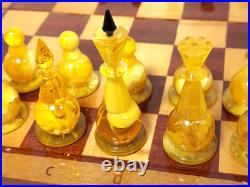 1980s Ambroid Plastic Chess Set Soviet Union USSR Faux Amber Marble WithBoard Case