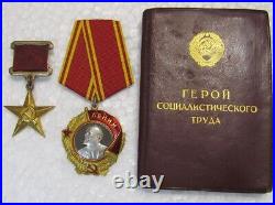 23K Gold Star of the Hero of Socialist Labour USSR Medal + Gold Order of Lenin