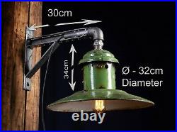 50er SPO 200 Alte Grun Emaille Wand Lampe Fabrik Wandlampe LOFT LAMP GREEN Metal