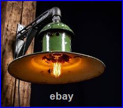 50er SPO 200 Alte Grun Emaille Wand Lampe Fabrik Wandlampe LOFT LAMP GREEN Metal