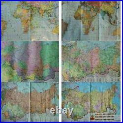 6pcs Maps Soviet Union USSR World Wall Large Vintage Original 1980s VTG