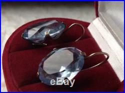 Amazing Vintage Antique Soviet USSR Earrings Big Stone Gilt Sterling Silver 875