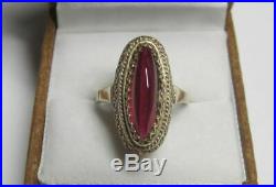 Amazing Vintage Soviet Ring Sterling Silver 875 Ruby Stone Antique USSR Size 8.5