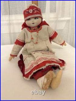 Anti. Vtg Russian Stockinette Doll USSR Soviet Union Basket Shoe Festive FLAW Anti. Vtg Russian Stockinette Doll USSR Soviet Union Basket Shoe Festive FLAW