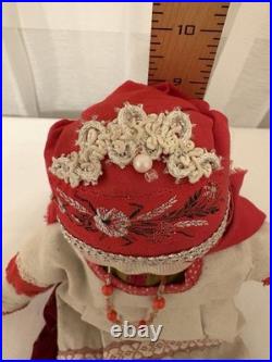 Anti. Vtg Russian Stockinette Doll USSR Soviet Union Basket Shoe Festive FLAW
