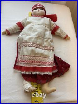 Anti. Vtg Russian Stockinette Doll USSR Soviet Union Basket Shoe Festive FLAW