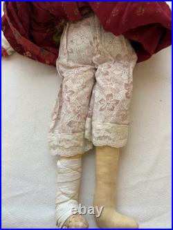 Anti. Vtg Russian Stockinette Doll USSR Soviet Union Basket Shoe Festive FLAW