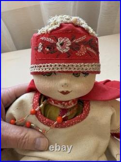 Anti. Vtg Russian Stockinette Doll USSR Soviet Union Basket Shoe Festive FLAW