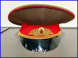 Authentic 1980-91 Soviet Union USSR Russian Army General Leather Visor Hat Cap