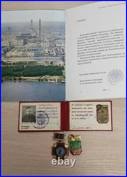 Certificate of honor 100% Real Original Chernobyl + Medal Badges USSR condition