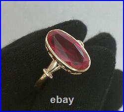 Chic Vintage Original Soviet Rose Gold 583 14k Ring with Ruby USSR, Gold 14K