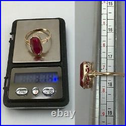 Chic Vintage Original Soviet Rose Gold 583 14k Ring with Ruby USSR, Gold 14K