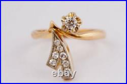 Chic Vintage Rare USSR Russian Solid GOLD RING YAKUTIA Diamond 585 14K Size 6.5