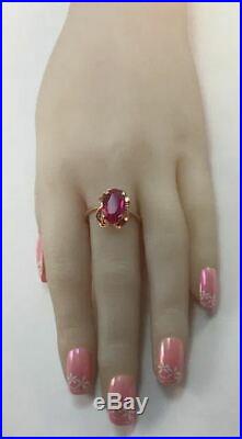 Chic Vintage Rare USSR Russian Soviet Solid Rose Gold 583 14K Ring Ruby Size 9.5