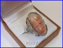 Chic Vintage Soviet Ring Sterling Silver 875 Agate Stone Antique USSR Size 9.5