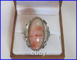 Chic Vintage Soviet Ring Sterling Silver 875 Agate Stone Antique USSR Size 9.5