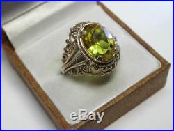 Chic Vintage Soviet Ring Sterling Silver 875 Citrine Stone Antique USSR Size 11