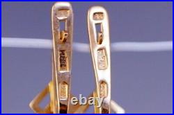 Chic Vintage Soviet USSR Russian GOLD Earrings YAKUTIA Diamond 585 14K 0.2ct