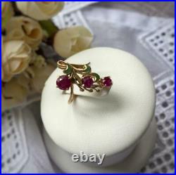 Chic Vintage USSR Russian Soviet Rose Gold Ring Ruby Enamel 583 14K Size 6.5