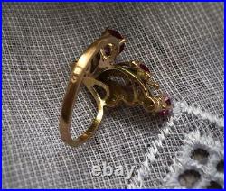 Chic Vintage USSR Russian Soviet Rose Gold Ring Ruby Enamel 583 14K Size 6.5