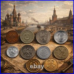 Cold War Russia Currency Deluxe Boxed Collection 10 Coins & 12 Soviet Stamps