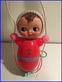 Cute Vintage Russian Nevalyashka Celluloid Plastic Roly Poly Toy Doll Crib Toy