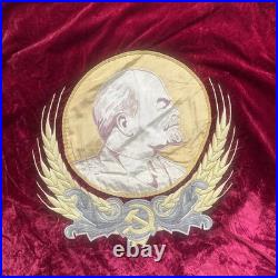 Double Sided Soviet Velvet Banner Flag USSR Lenin Emblem Workers Unite Vintage