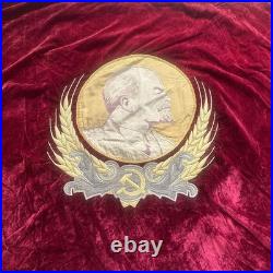 Double Sided Soviet Velvet Banner Flag USSR Lenin Emblem Workers Unite Vintage