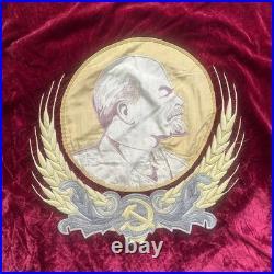 Double Sided Soviet Velvet Banner Flag USSR Lenin Emblem Workers Unite Vintage