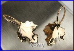 Earrings 583 GOLD 14K maple leaf Soviet Union Russia USSR Original
